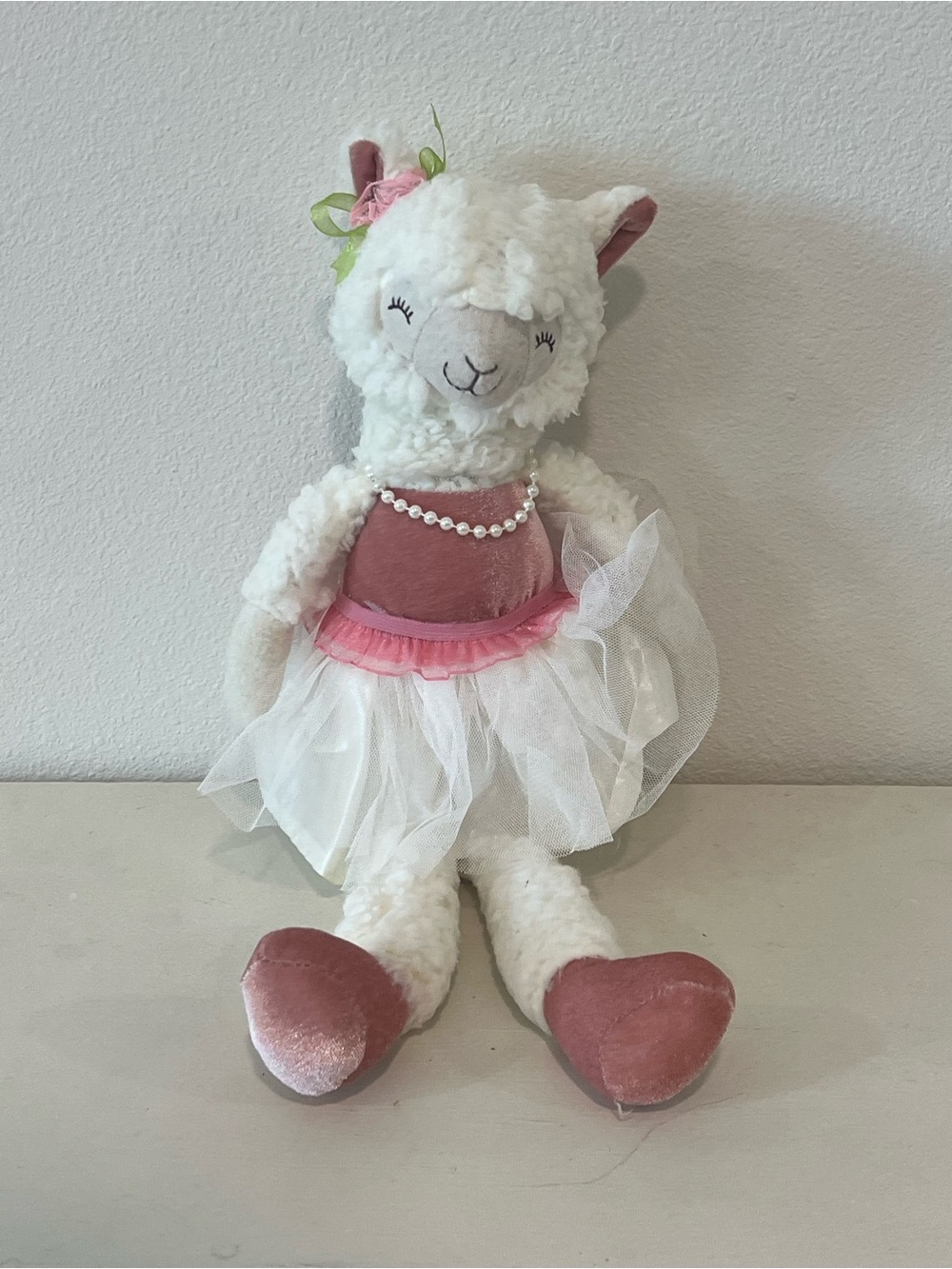 Bella Lux 17” Easter Lamb Plush Shelf Sitter Tutu Dress